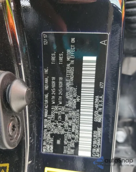 2018 Toyota Highlander Se из США, поврежденный, VIN 5TDKZRFH5JS533914